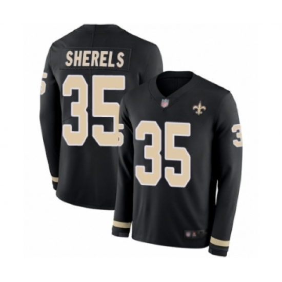 Youth New Orleans Saints 35 Marcus Sherels Limited Black Therma Long Sleeve Football Jersey