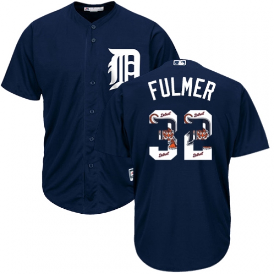 Men's Majestic Detroit Tigers 32 Michael Fulmer Authentic Navy Blue Team Logo Fashion Cool Base MLB Jersey