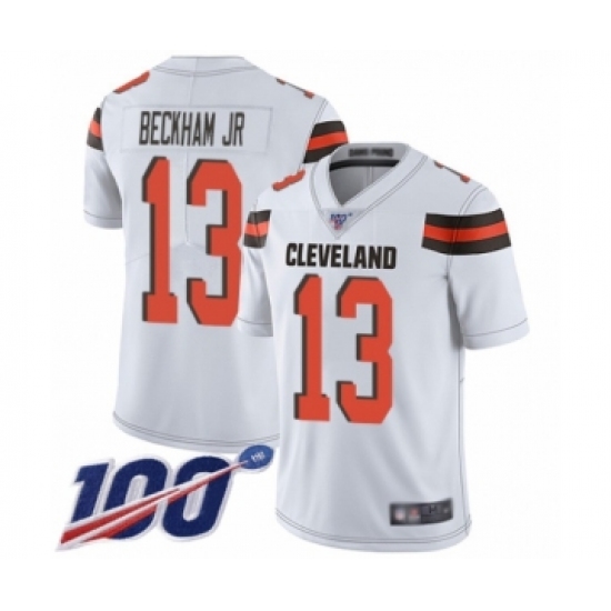 Youth Cleveland Browns 13 Odell Beckham Jr. White 100th Season Vapor Untouchable Limited Player Football Jersey