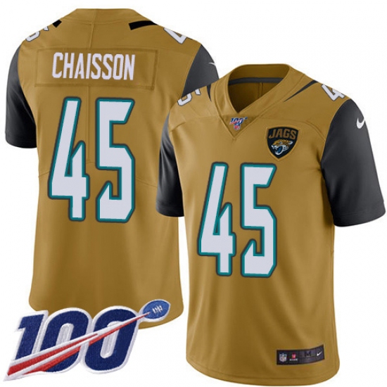 Men's Jacksonville Jaguars 45 K'Lavon Chaisson Gold Stitched NFL Limited Rush 100th Season Jersey