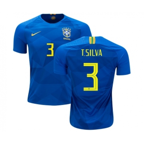 Brazil 3 T. Silva Away Soccer Country Jersey