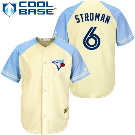 Men's Majestic Toronto Blue Jays 6 Marcus Stroman Authentic Cream Exclusive Vintage Cool Base MLB Jersey