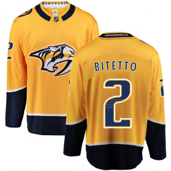 Men's Nashville Predators 2 Anthony Bitetto Fanatics Branded Gold Home Breakaway NHL Jersey