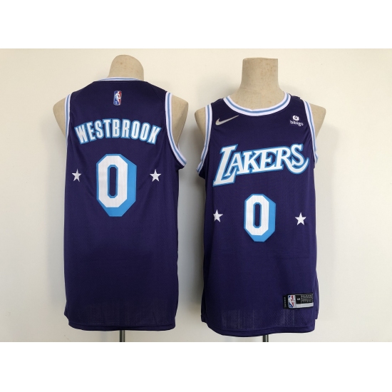 Men's Los Angeles Lakers 0 Russell Westbrook Nike Purple 2021-22 Swingman City Jersey