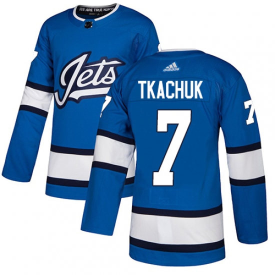 Men's Adidas Winnipeg Jets 7 Keith Tkachuk Authentic Blue Alternate NHL Jersey