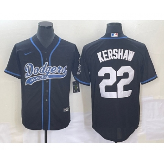 Men's Los Angeles Dodgers 22 Clayton Kershaw Black Cool Base Stitched Baseball Jersey1