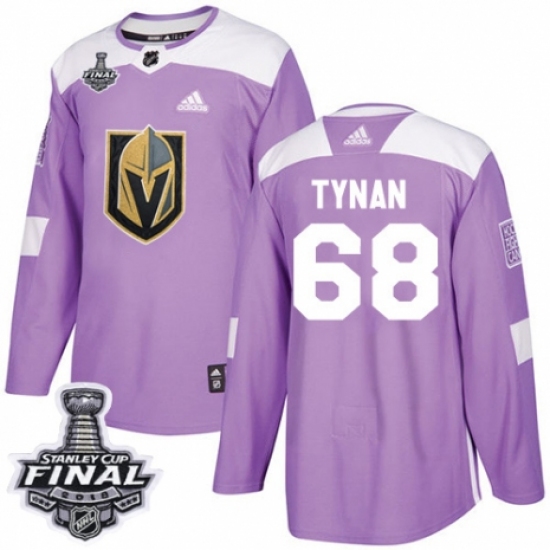 Men's Adidas Vegas Golden Knights 68 T.J. Tynan Authentic Purple Fights Cancer Practice 2018 Stanley Cup Final NHL Jersey