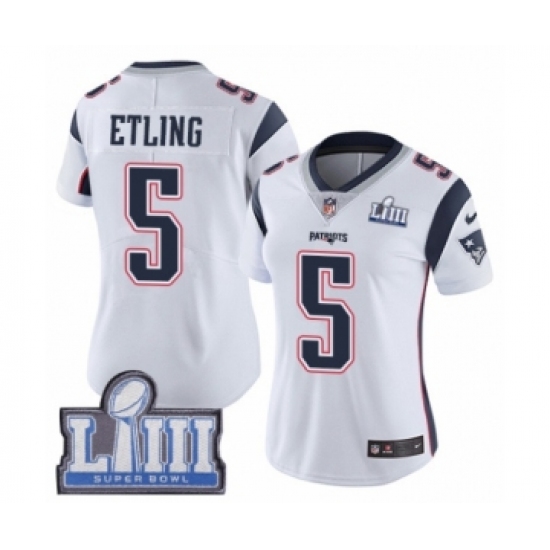 Women's Nike New England Patriots 5 Danny Etling White Vapor Untouchable Limited Player Super Bowl LIII Bound NFL Jersey