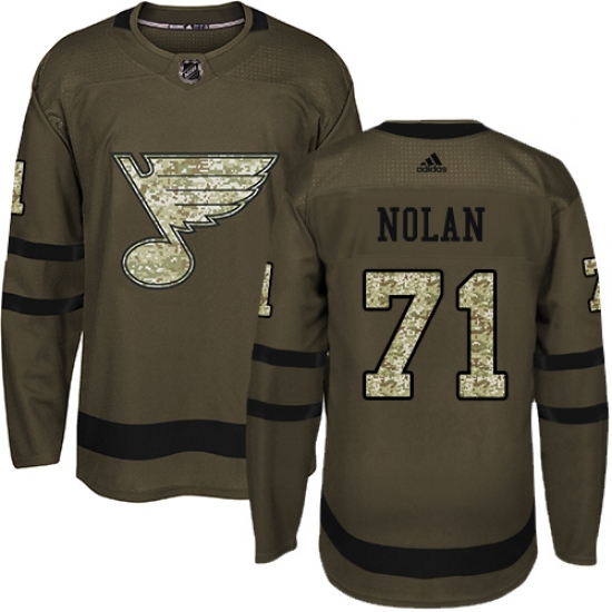 Youth Adidas St. Louis Blues 71 Jordan Nolan Authentic Green Salute to Service NHL Jersey