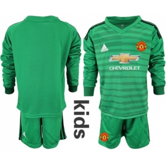 Manchester United Blank Green Goalkeeper Long Sleeves Kid Soccer Club Jersey