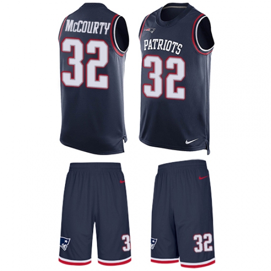 Men's Nike New England Patriots 32 Devin McCourty Limited Navy Blue Tank Top Suit NFL Jersey