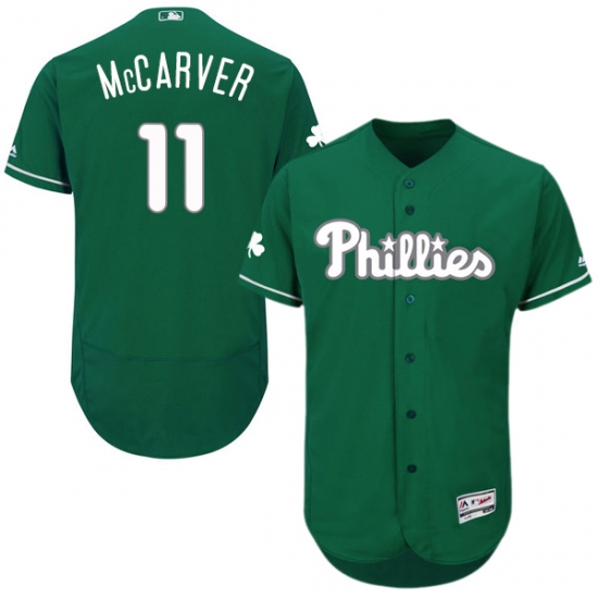 Men's Majestic Philadelphia Phillies 11 Tim McCarver Green Celtic Flexbase Authentic Collection MLB Jersey