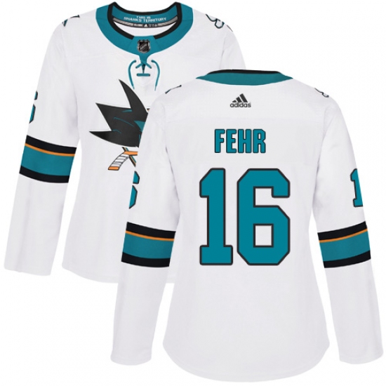 Women's Adidas San Jose Sharks 16 Eric Fehr Authentic White Away NHL Jersey