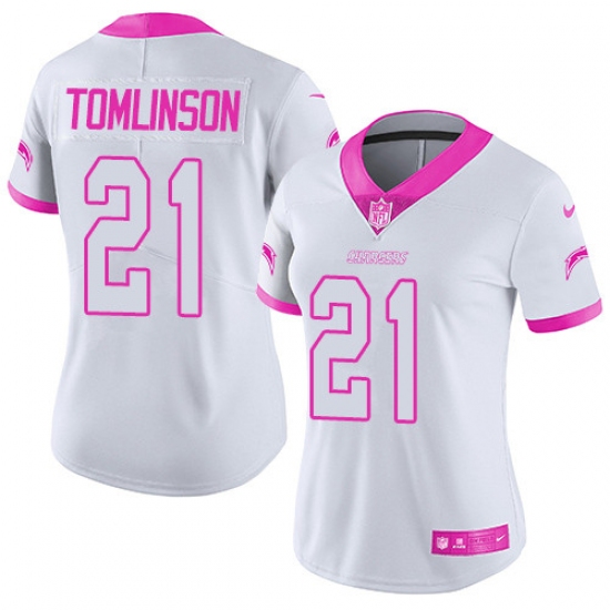 Women's Nike Los Angeles Chargers 21 LaDainian Tomlinson Limited White/Pink Rush Fashion NFL Jersey