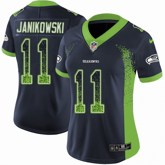 Women's Nike Seattle Seahawks 11 Sebastian Janikowski Limited Navy Blue Rush Drift Fashion NFL Jersey