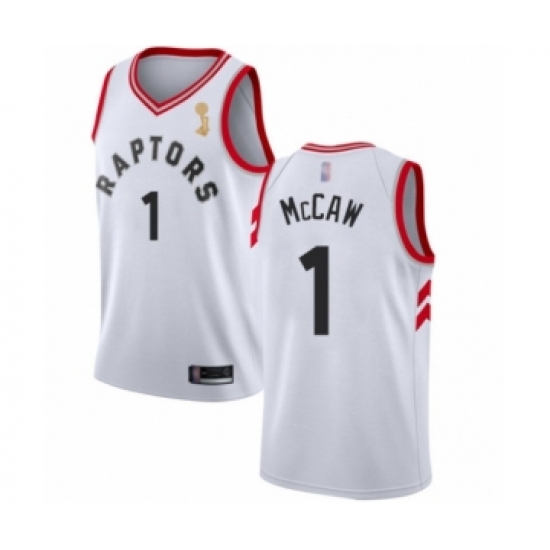 Men's Toronto Raptors 1 Patrick McCaw Swingman White 2019 Basketball Finals Champions Jersey - Association Edition