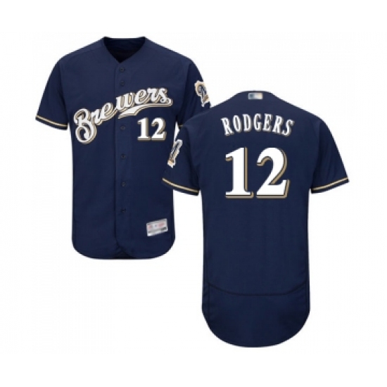 Men's Milwaukee Brewers 12 Aaron Rodgers Navy Blue Alternate Flex Base Authentic Collection Baseball Jersey