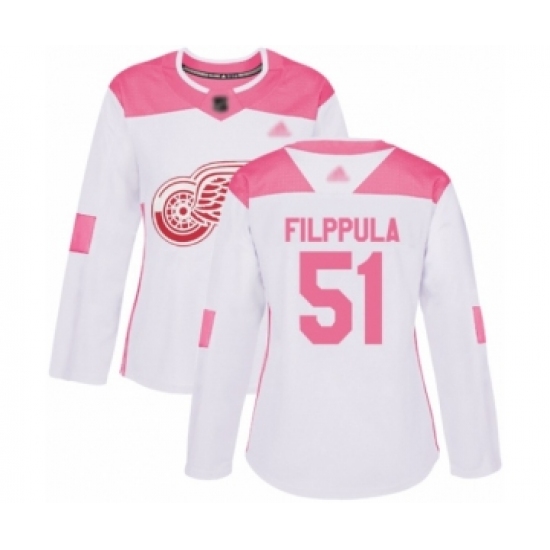 Women's Detroit Red Wings 51 Valtteri Filppula Authentic White Pink Fashion Hockey Jersey