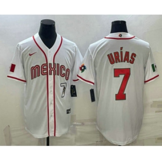 Men's Mexico Baseball 7 Julio Urias Number 2023 White World Baseball Classic Stitched Jersey