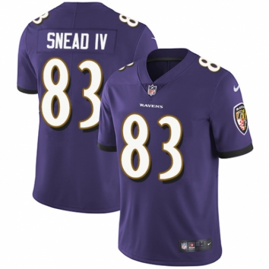 Men's Nike Baltimore Ravens 83 Willie Snead IV Purple Team Color Vapor Untouchable Limited Player NFL Jersey