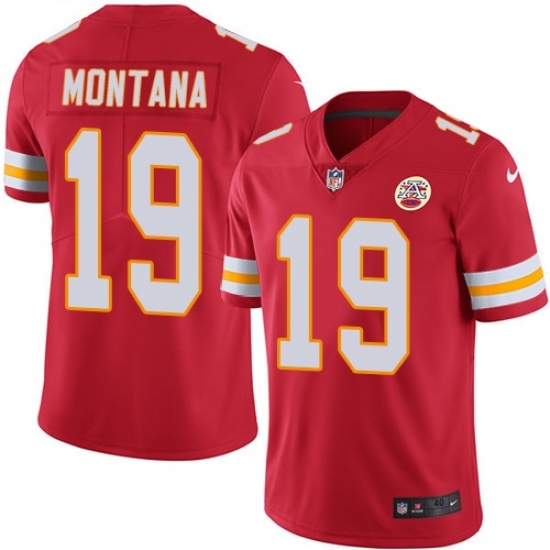 Men's Nike Kansas City Chiefs 19 Joe Montana Red Team Color Vapor Untouchable Limited Player NFL Jersey