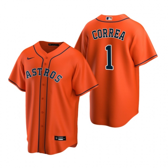 Men's Nike Houston Astros 1 Carlos Correa Orange Alternate Stitched Baseball Jersey