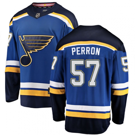 Youth St. Louis Blues 57 David Perron Fanatics Branded Royal Blue Home Breakaway NHL Jersey