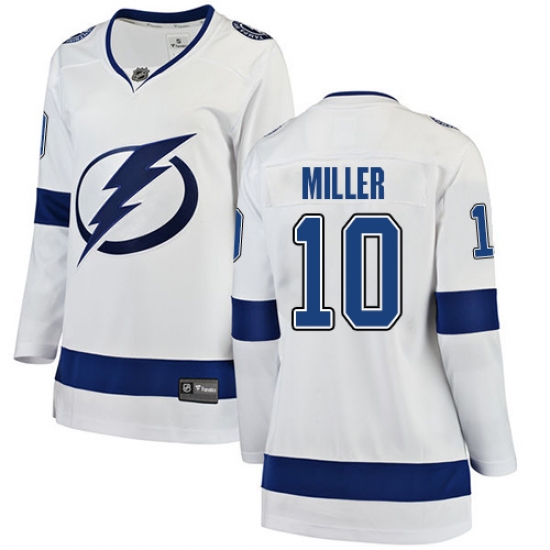 Women's Tampa Bay Lightning 10 J.T. Miller Fanatics Branded White Away Breakaway NHL Jersey