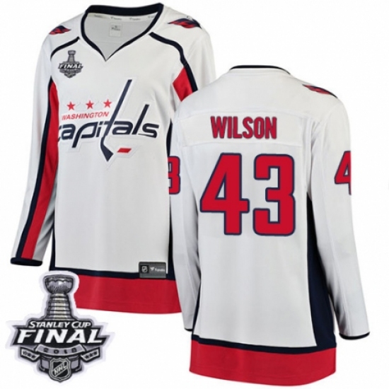 Women's Washington Capitals 43 Tom Wilson Fanatics Branded White Away Breakaway 2018 Stanley Cup Final NHL Jersey