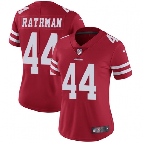 Women's Nike San Francisco 49ers 44 Tom Rathman Red Team Color Vapor Untouchable Limited Player NFL Jersey