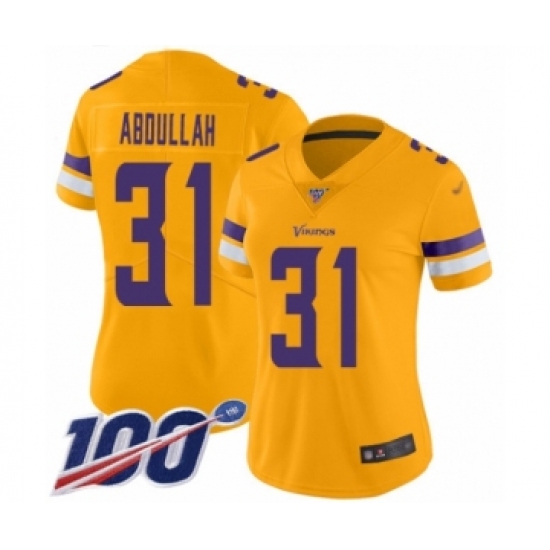 Women's Minnesota Vikings 31 Ameer Abdullah Limited Gold Inverted Legend 100th Season Football Jersey