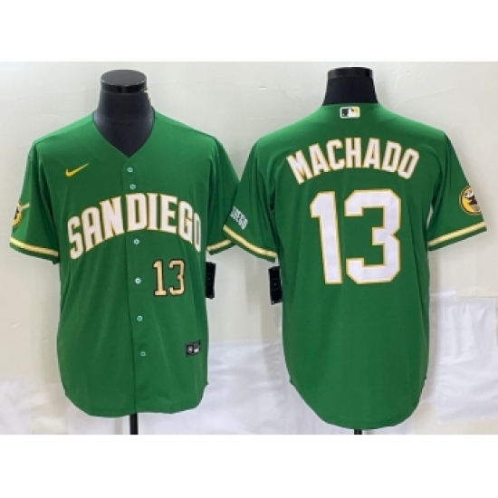 Men's San Diego Padres 13 Manny Machado Number Green Cool Base Stitched Baseball Jersey