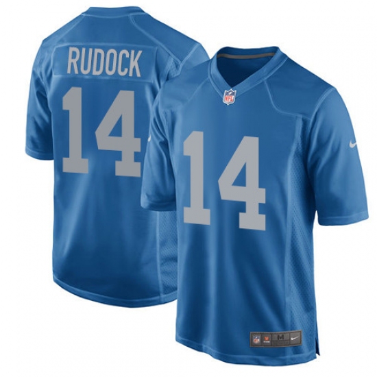 Men's Nike Detroit Lions 14 Jake Rudock Game Blue Alternate NFL Jersey