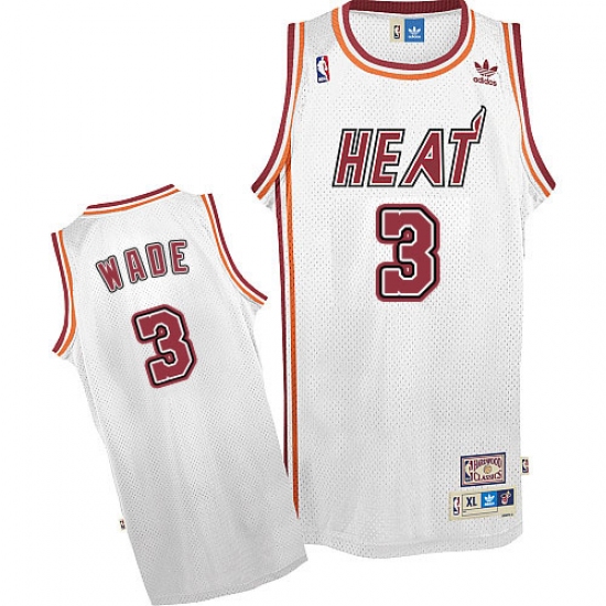 Men's Adidas Miami Heat 3 Dwyane Wade Swingman White Throwback NBA Jersey