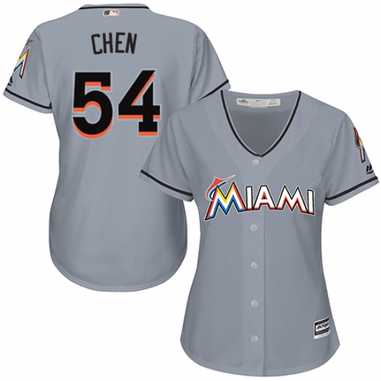 Women's Majestic Miami Marlins 54 Wei-Yin Chen Authentic Grey Road Cool Base MLB Jersey