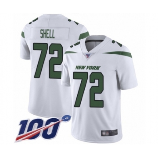 Men's New York Jets 72 Brandon Shell White Vapor Untouchable Limited Player 100th Season Football Jersey