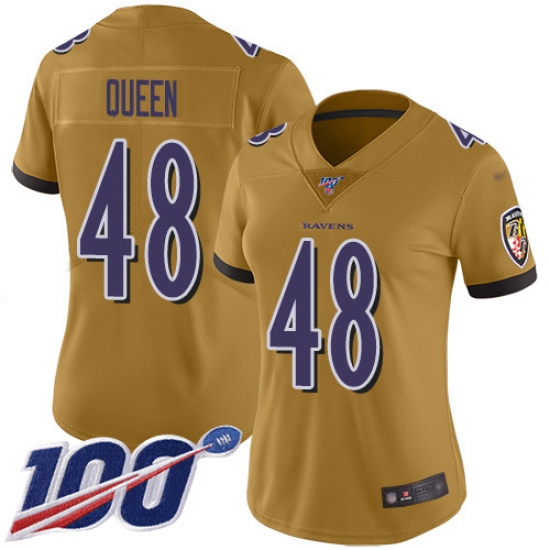 Women's Baltimore Ravens 48 Patrick Queen Gold Stitched NFL Limited Inverted Legend 100th Season Jersey
