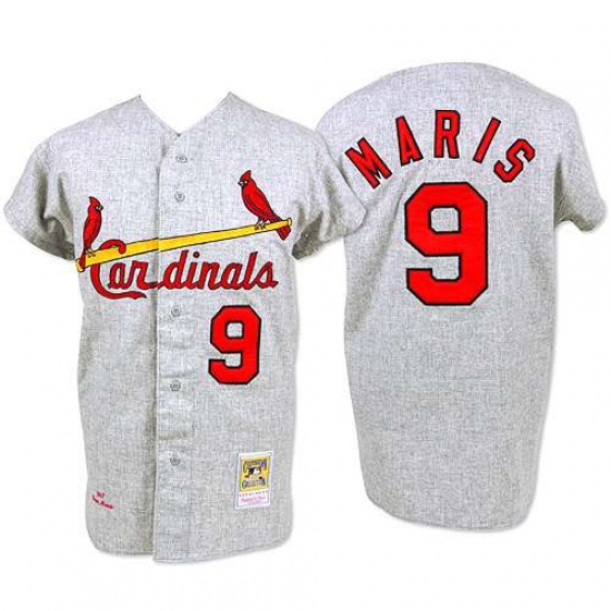 Men's Mitchell and Ness 1967 St. Louis Cardinals 9 Roger Maris Authentic Grey Throwback MLB Jersey