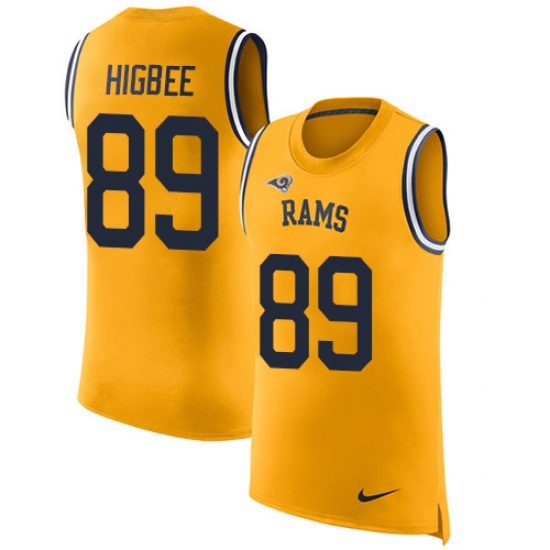 Men's Nike Los Angeles Rams 89 Tyler Higbee Limited Gold Rush Player Name & Number Tank Top NFL Jersey