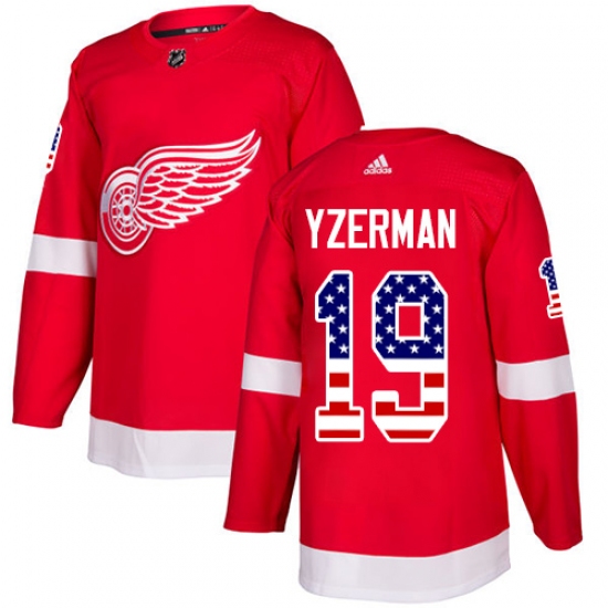 Men's Adidas Detroit Red Wings 19 Steve Yzerman Authentic Red USA Flag Fashion NHL Jersey