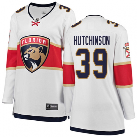 Women's Florida Panthers 39 Michael Hutchinson Authentic White Away Fanatics Branded Breakaway NHL Jersey