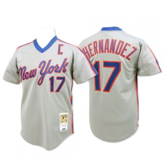 Men's Mitchell and Ness New York Mets 17 Keith Hernandez Replica Grey Throwback MLB Jersey