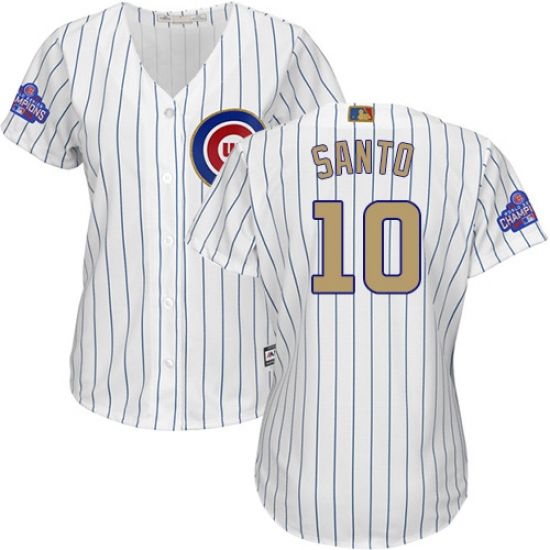 Women's Majestic Chicago Cubs 10 Ron Santo Authentic White 2017 Gold Program MLB Jersey