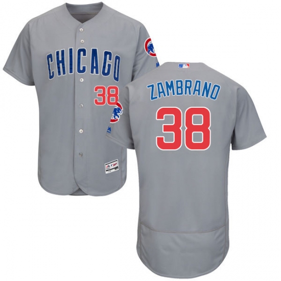 Men's Majestic Chicago Cubs 38 Carlos Zambrano Grey Road Flex Base Authentic Collection MLB Jersey