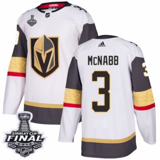 Youth Adidas Vegas Golden Knights 3 Brayden McNabb Authentic White Away 2018 Stanley Cup Final NHL Jersey