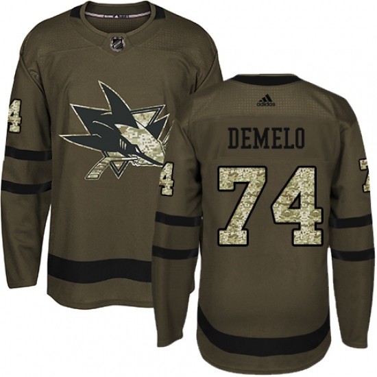 Men's Adidas San Jose Sharks 74 Dylan DeMelo Authentic Green Salute to Service NHL Jersey