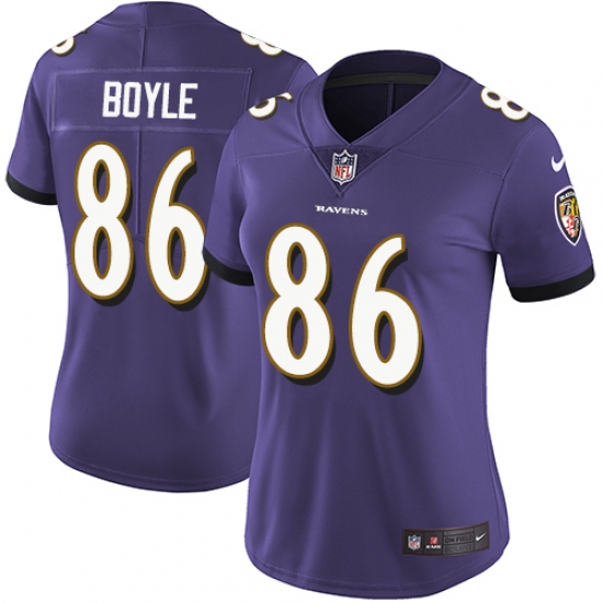 Women's Nike Baltimore Ravens 86 Nick Boyle Purple Team Color Vapor Untouchable Limited Player NFL Jersey