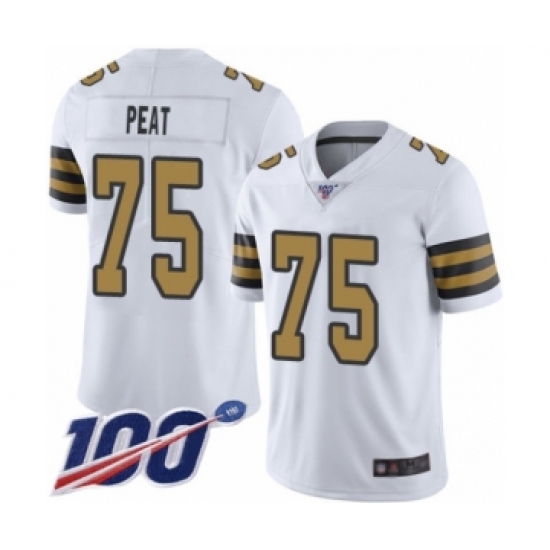 Men's New Orleans Saints 75 Andrus Peat Limited White Rush Vapor Untouchable 100th Season Football Jersey