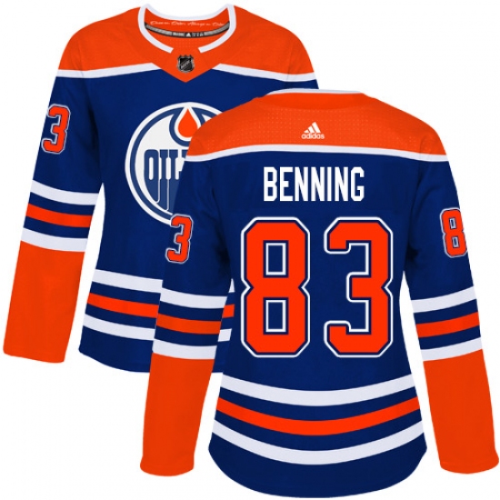 Women's Adidas Edmonton Oilers 83 Matt Benning Authentic Royal Blue Alternate NHL Jersey