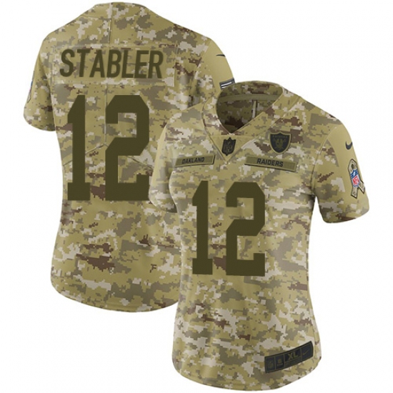 Women's Nike Oakland Raiders 12 Kenny Stabler Limited Camo 2018 Salute to Service NFL Jersey